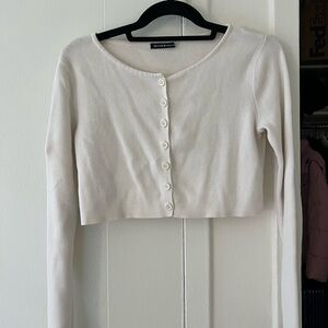 Brandy Melville white cardigan knitted cropped long sleeve top